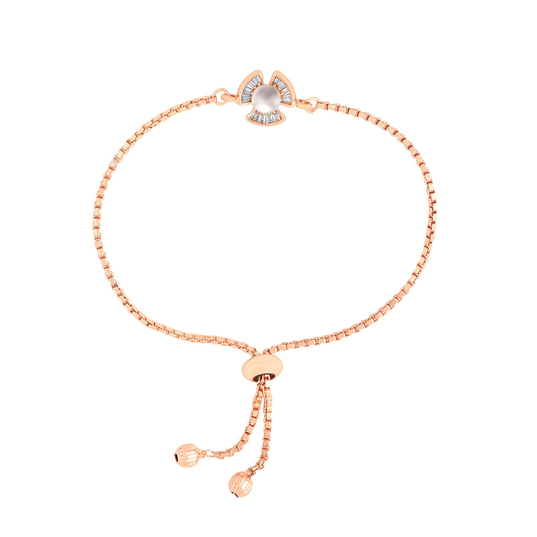 Pearl Bracelet Plated Chain Floral - Anniversary Gift For Wife