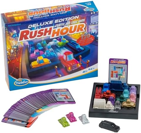 ThinkFun Rush Hour Deluxe - Logikspiel ab 8 Jahre, Denkspiel für 1 Spieler | Denkspiel, Stauspiel-Klassiker in der Deluxe-Version mit Fahrzeugen in Metalloptik, Geschenk für Jungen