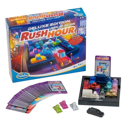 ThinkFun 76617 - Rush Hour - Das bekannte Stau-Spiel in der Deluxe Edition mit Fahrzeugen in Metalloptik, Logikspiel für Erwachsene und Kinder ab 8 Jahren