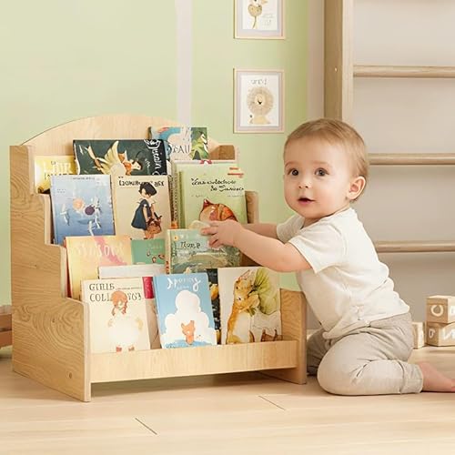 NACHES Wooden 4 Tier Mini Montessori Bookshelf, 12 inch Small
