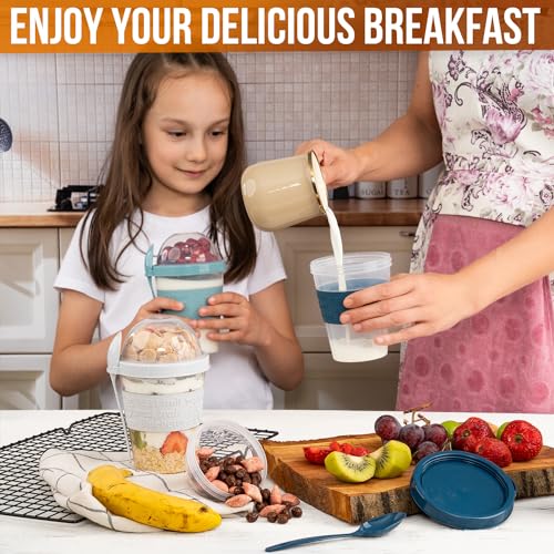 4-Pack Yogurt Parfait Cups with Lids and Spoons-20 oz Breakfast On the Go Cups,Reusable Yogurt Containers for On-the-Go, Portable Yogurt Cups with Topping Storage,Overnight Oats Containers - Image 3