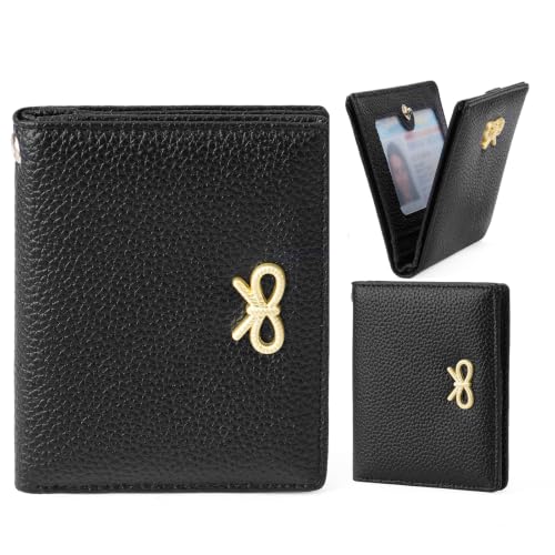 Image of GOIACII Women's Small Bifold Cute Bow Wallet Rfid Blocking Ladies Card holder Wristlet with Zipper Coin Pocket Black