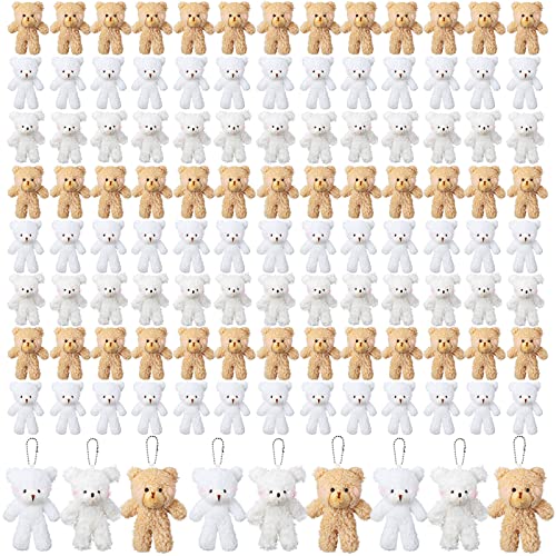 200 Pcs 4.7 Inch Mini Plush Bear Bulk Small Bear Doll Tiny Soft Stuffed Animal Toys Small Fuzzy Bear Keychain Gift For Baby Shower Birthday Wedding Gift Party Favor, Brown White Beige #TOP4