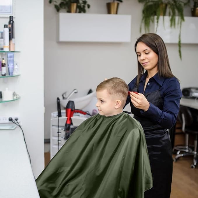 MAKSTILE Professional Hair Cutting Cape for Salons & Home Use | Waterproof & Adjustable Barber Cape | Hairdresser Cape for Styling, Cutting & Coloring | Size: 42x56 Inches | Pack of 1 (Military Green) - Image 3 thumbnail