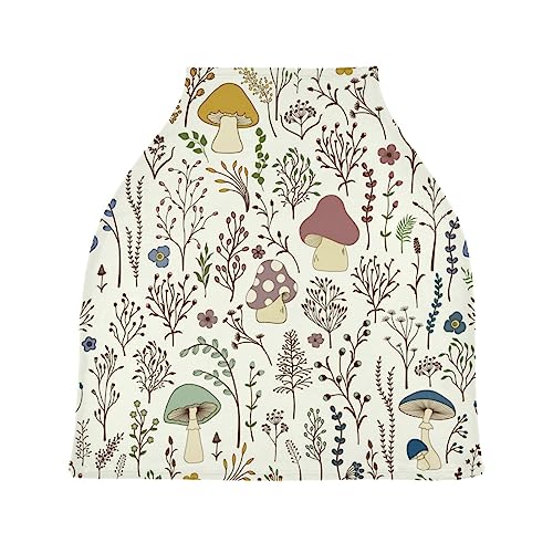 Image of Moudou Mushroom Baby Car Seat Cover, Soft Stretchy Infant Carseat Canopy Cover Newborn Nursing Breastfeeding Cover for Stroller, High Chair, Shopping Cart