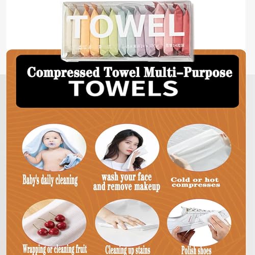 Image of Compressed Towel Tablet Portable Face Washcloth Reusable Wet and Dry Disposable, Baby Towel or Dog Camping Wipes for Travel Hiking Home Beauty (Pack of 42)