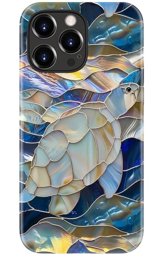 Image of Goodon for iPhone 15 Pro Max Case Cute - Wireless Charging Compatible - Dual-Layer Hard Shell + Silicone Cover - Protective Phone Case with Trendy Designs for Women - Abstract Sea Turtle