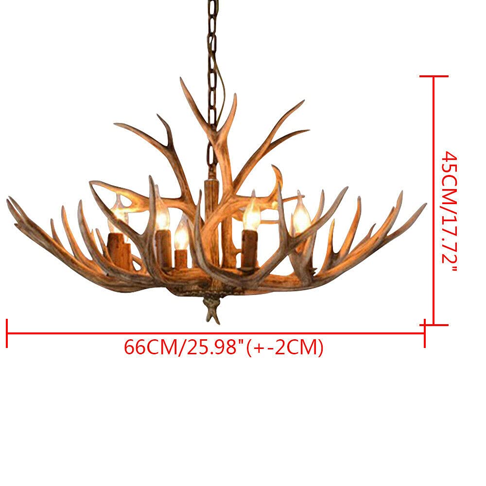 6 Kopf Harz Geweih Design Kronleuchter Geweih Lampe Dachboden Bar Deckenleuchte E14 × 6 Retro Deckenpendelleuchte LED Pendelleuchte Geeignet für die Dekoration von Wohnzimmer, Bar, Esszimmer