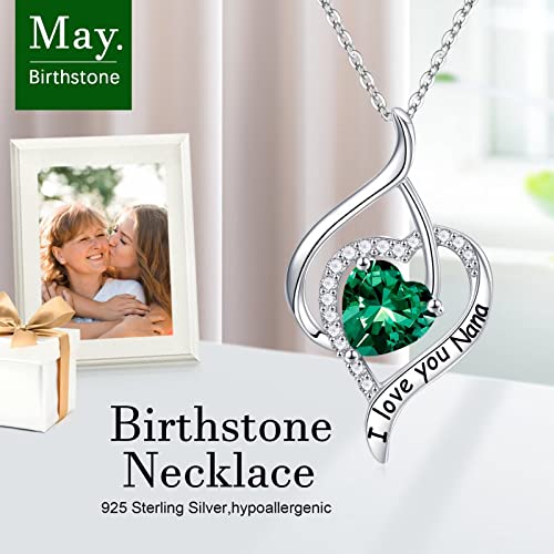 Iefil Nana Gifts Nana Birthstone Necklaces, Sterling Silver May Birthstone Jewelry For Grandma Nana Love Mothers Valentines Day Gifts Birthday Christmas Gifts For Nana Grandma Green Emerald Necklace #TOP4