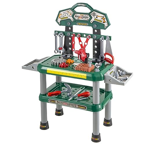 Baroni Toys Banco de Trabajo Infantil de Juguete con 74 Accesorios, Encimera de Carpintero Infantil, Kit de Juego Mecánico Multifunción, Mesa con Plataforma de Juego 3 4 5 6 7 Años, 73x26x82 cm