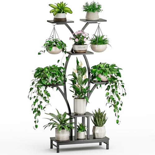 Image of Plant Stand Indoor with Grow Lights - 7 Tiered Metal Corner Shelf for Multiple Plants, 63 inch Corner Plant Stand for Indoor Plants, X-Shaped Plant Rack for Home, Living Room, Office & Patio Decor