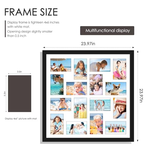 Image of DUENPY 22x22 Picture Frame 4x6 Collage Picture Frame Displays Sixteen 4x6 inch Photos Collage Wall Decor Wall Hanging Black