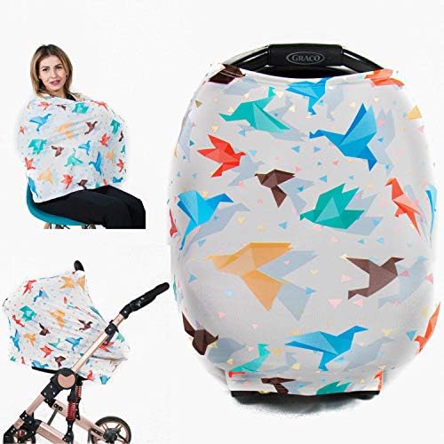 Nursing Breastfeeding Cover Scarf - Baby Car Seat Canopy - Gift - Shopping Cart, Stroller, Car Seat Cover for Girls and Boys - Best Multi-Use Infinity Stretchy Shawl - Origami