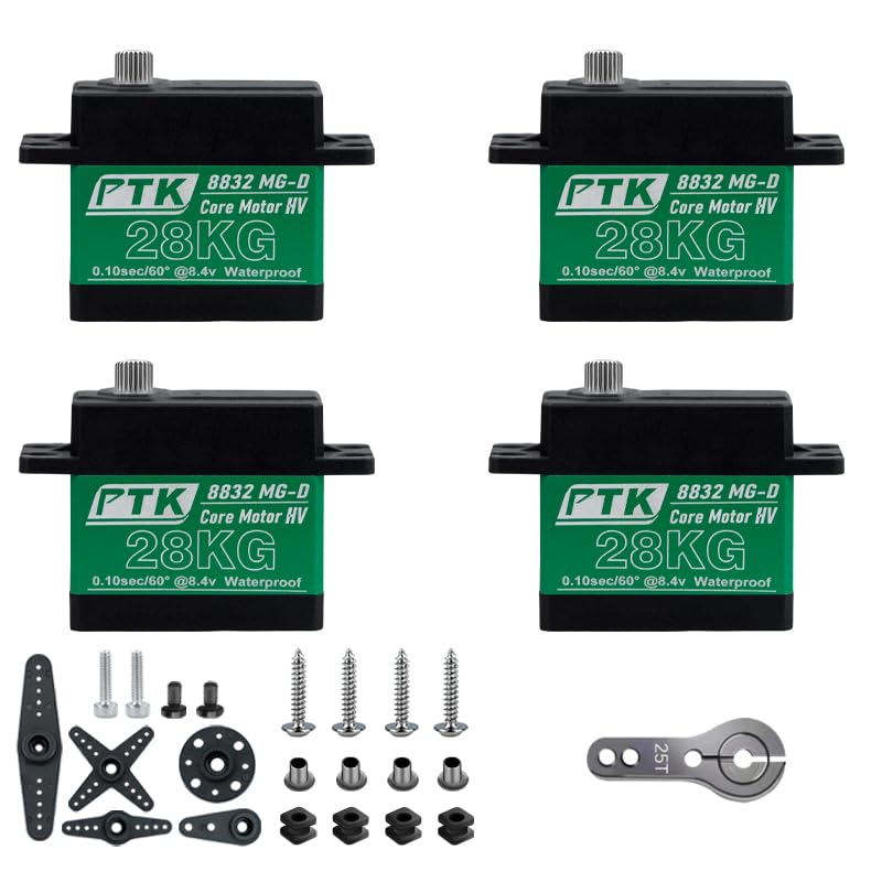 PTK 8832 MG-D 28kg Metal Digital Servo with High Torque and High Voltage (8.4V) for Model Aircraft, Car Models (4pcs)