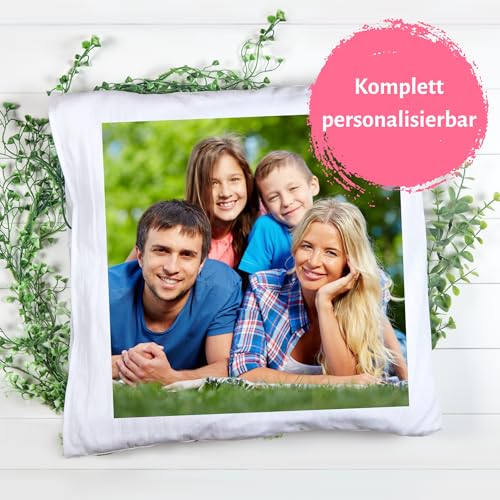 MyPrezzie Kissen mit Foto - personalisiert mit deinem eigenem Foto - Kopfkissen mit Foto | Herzkissen, Flauschiges Kissen | Doppelseitig, Opt. Füllung, Geschenk, Verlobung, Weihnachten