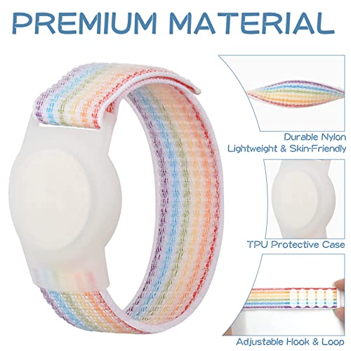 Fyy For Airtag Bracelet For Kids, 2 Pack Nylon Gps Tracker Holder Protective Case Air Tag Wristband With Adjustable Hook & Loop Watch Band For Toddlers Girls Boys Elders Rainbow #TOP1