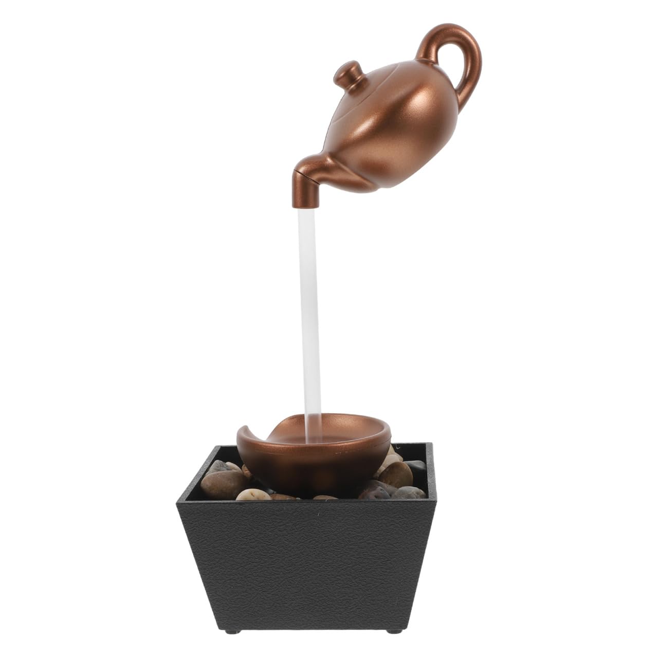 ibasenice Tischbrunnen Zimmerbrunnen mit LED Beleuchtung, Mini Wasserfall Indoor für Entspannung und Schlafzimmer, USB-Betriebener Zimmerspringbrunnen Gold, 11.5x11.5x13 cm