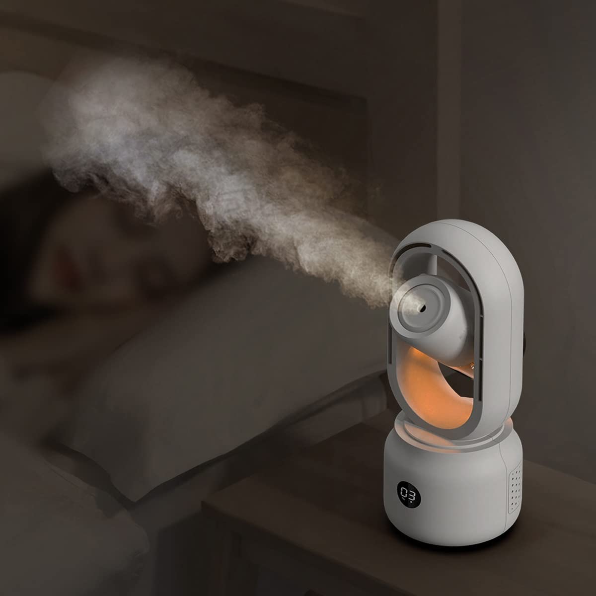 Ventilador sin aspas oscilante silencioso 3 en 1, ventilador de torre con tanque de agua, ventilador de mesa silencioso personal con luz nocturna pequeña, con pilas de 4000 mAh, regalos de verano ( Co