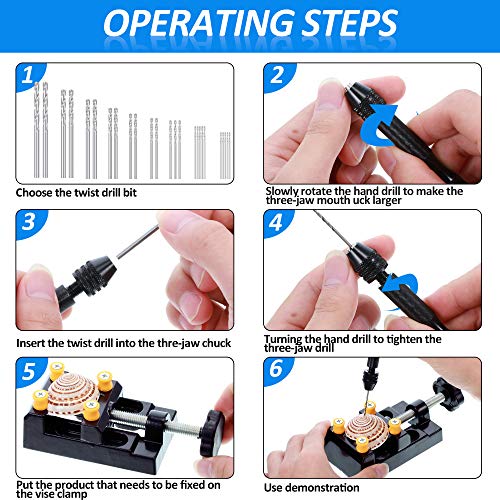 37 Pieces Hand Drill Set, Include Pin Vise Hand Drill with Mini Drills, Twist Drills and Bench Vice for Craft Carving DIY