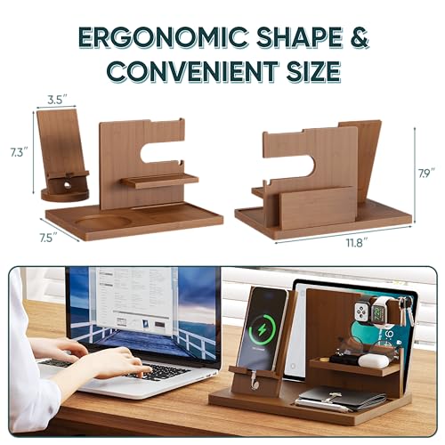Semiocthome Wood Phone Docking Station with Separate Phone Stand, Anniversary Presents for Him or Her, Birthday Presents for Men Dad Husband Boyfriend Son, Bedside Desk Organiser Brown - Cosy Home Interiors Semiocthome Wood Phone Docking Station with Separate Phone Stand, Anniversary Presents for Him or Her, Birthday Presents for Men Dad Husband Boyfriend Son, Bedside Desk Organiser Brown - Image 4