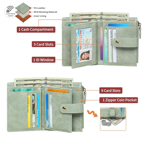 FALAN MULE Small Wallet Women RFID Blocking Bifold Card Holder with Zipper Coin Pocket3