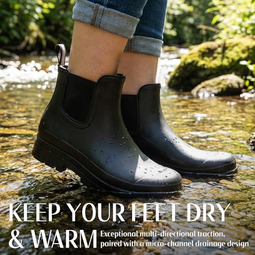 Image of Furuian Women's Ankle Rain Boots Waterproof Chelsea Rain Boots Rubber Boots Women Short Garden Boots Anti Slip Outdoor Lightweight Work Booties