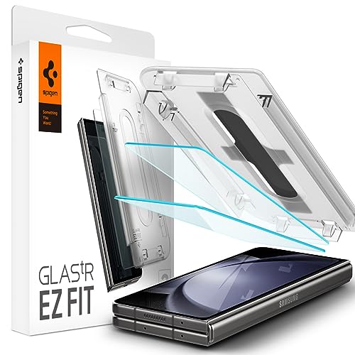 Spigen Glas.tR EZ Fit Protector Pantalla para Samsung Galaxy Z Fold5, 2 Unidades, Instalación Fácil, Alta Definicion, Dureza 9H