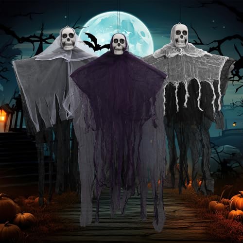 NOVWANG 3 Pack Hanging Halloween Skeleton Decorations, 31.5 Inch Hanging