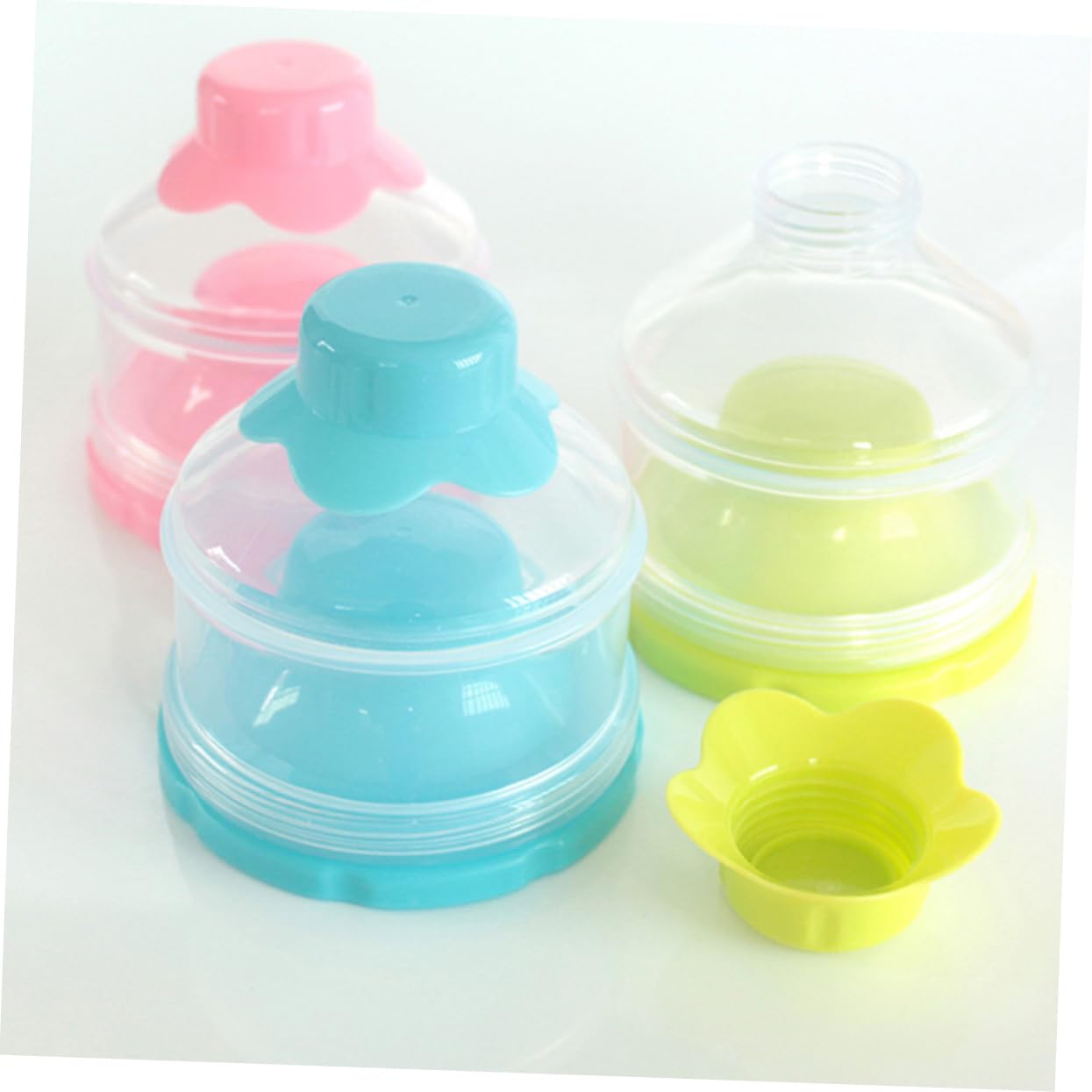 Toddmomy Portable Formula Dispenser High Capacity Detachable Milk Powder Storage Container Non Spill Stackable Snack Organizer for Travel Green Blue Pink