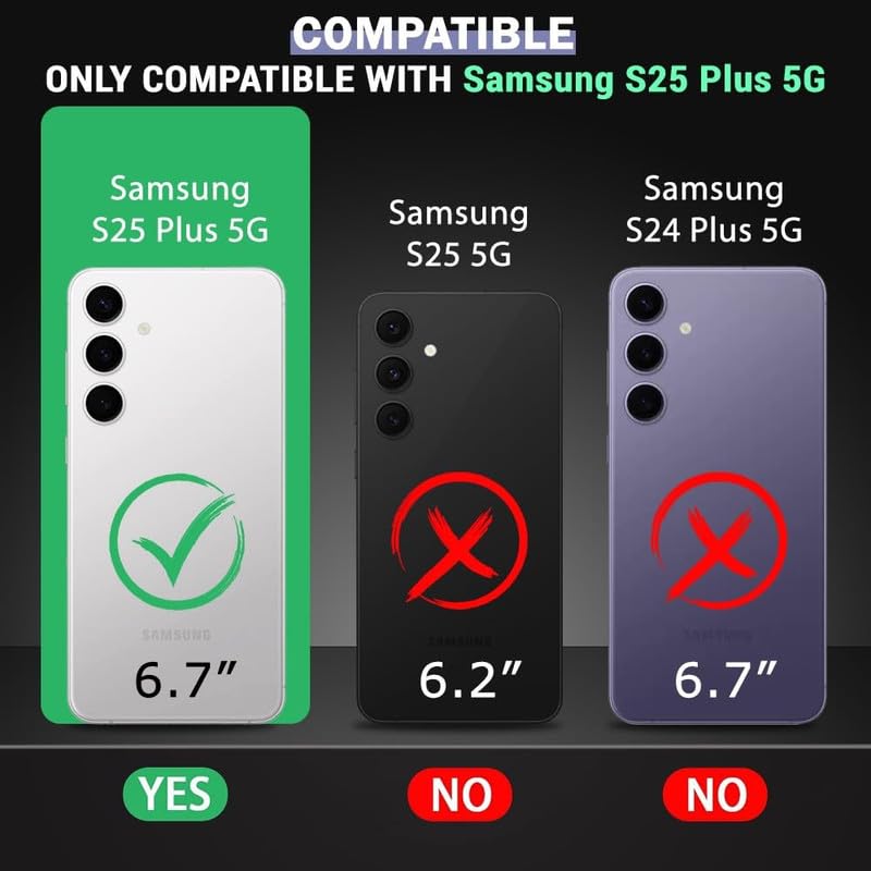 Image of LuxuryKase Shockproof Rugged Case for Samsung Galaxy S25 Plus | Slide Camera Cover | 360 Rotating Ring Kickstand | Military-Grade Protection - Matte Black