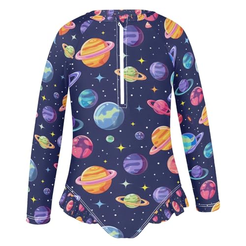 ALAZA Cosmic Star Planet Solar System Girls One Piece Swimsuit Long Sleeve Rash Guard Swimsuits UV 50+ Swimwear Zipper2