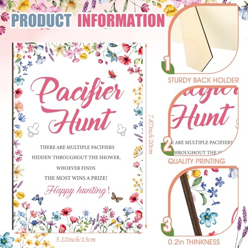 Image of Thyle 51 Pcs Pacifier Hunt Baby Shower Games Include Hunt Sign and 50 Acrylic Pacifiers for Baby Shower Game Decoration Gift Sets Gender Reveal Party Decor(Wildflower)