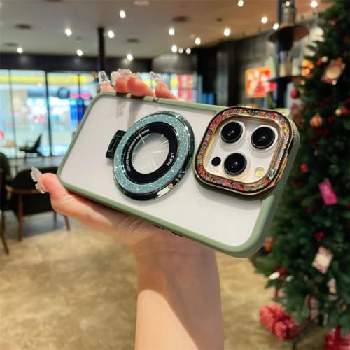 Coque magnétique avec support diamant iPhone 13 Pro vert pour des appels mains libres