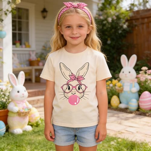 Image of CM C&M WODRO Kids Girl Easter Shirt Cute Bunny Glasses T-Shirt Short Sleeve Funny Happy Easter Rabbit Graphic Tees Tops