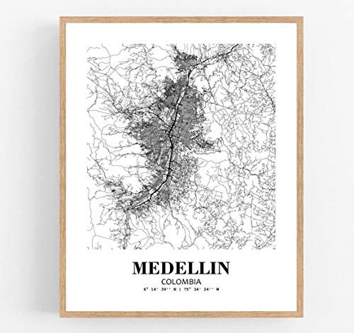 Eleville 8X10 Unframed Medellin Colombia City View Abstract Road Modern Map Art Print Poster Wall Office Home Decor Minimalist Line Art Hometown Housewarming wgn399