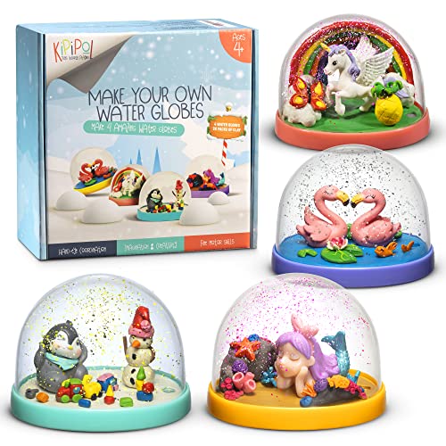 Kipipol Snow Globe Making Kit for Kids - Make Your Own Snow Globes for Girls w/ 4 DIY Snowglobe 5 Figures 20 Packs of Modeling Clay for Kids for Sculpting - Arts and Crafts for Girls & Boys 8-12-4-8