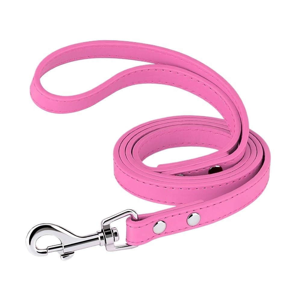 Leather Dog Leash Soft S M Leather Dog Leash Pet Walking Training Leads Durable for Small Medium Dogs(Rose Red,S)