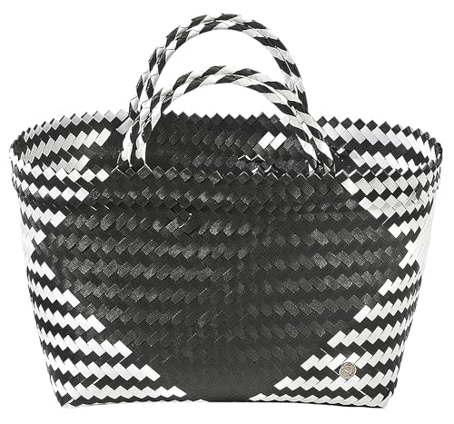 Kobolo Tasche Einkaufskorb geflochten Kunststoff Shopper - ROM XXL - schwarz weiß