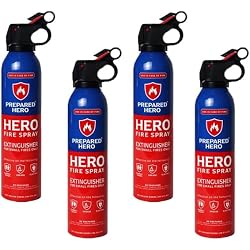 Prepared Hero Fire Spray - Mini Fire Extinguishers for House, Car, Garage - Kitchen Small Fire Extinguisher for Home, 100% Organic - Compact, Portable & Easy to Use, Non-Toxic - 4 Pack