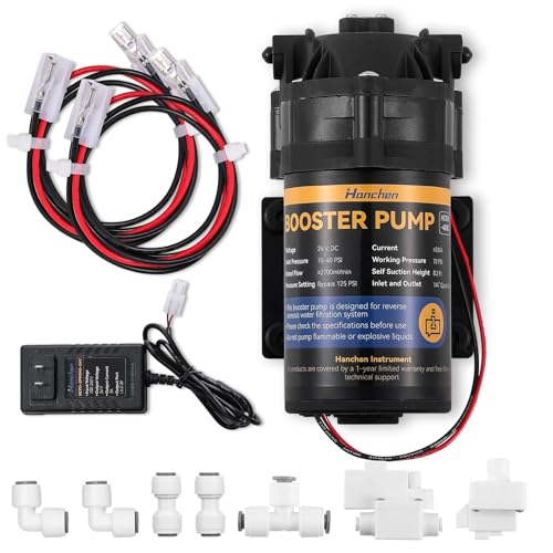 Hanchen 24V Booster-Pumpe Komplettset für Home RO Umkehrosmose Wasserreinigungssystem, Schnellanschluss-Design, Hoch- und Niederdruckschalter, Trockenlaufschutz (Hoch- und Niederdruck)