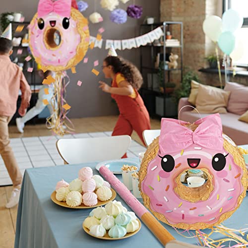 Pink And Khaki Donut Small Pinata With Pinata Stick Blindfold And Confetti Bowknot Pinata For Birthday Anniversary Donut Theme Celebration Donut Party Decorations Fiesta Supplies, 15 X 13 Inches #TOP1