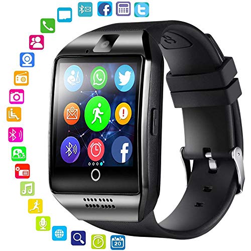 FOONEE Reloj inteligente con cámara, Q18 Bluetooth Smartwatch impermeable Deporte Smart Fitness Tracker reloj de pulsera con ranura para tarjeta SIM cámara podómetro para smartphones Android