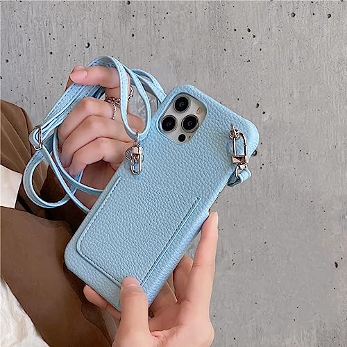 Étui de téléphone bleu ciel pour iPhone 14 Plus, le compagnon en cuir idéal pour vos sorties