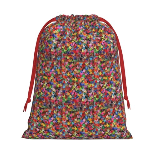 JBYJBX Bolsas de papel de origami con estampado de grúas de papel con cordón, multiusos, almacenamiento diario, artículos esenciales de viaje