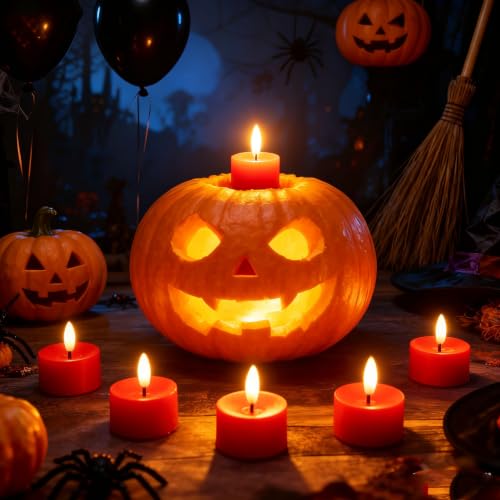 Image of QIDEA Red LED Battery Operated Tea Lights 12 Pack for Halloween Xmas Decor