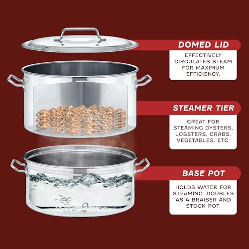 Extra Large Outdoor Stainless Steel Stock Pot Steamer and Braiser Combo for Seafood (100 QT)