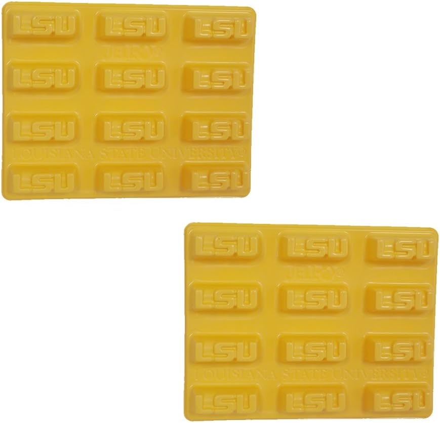 LSU Ice Cube Tray Refrigerator Molds - Set of 2 Trays - Makes 24 Team Ice Cubes or Candy - Louisiana State University Tailgate - Baton Rouge Louisiana Yellow Molds - Geaux Tigers