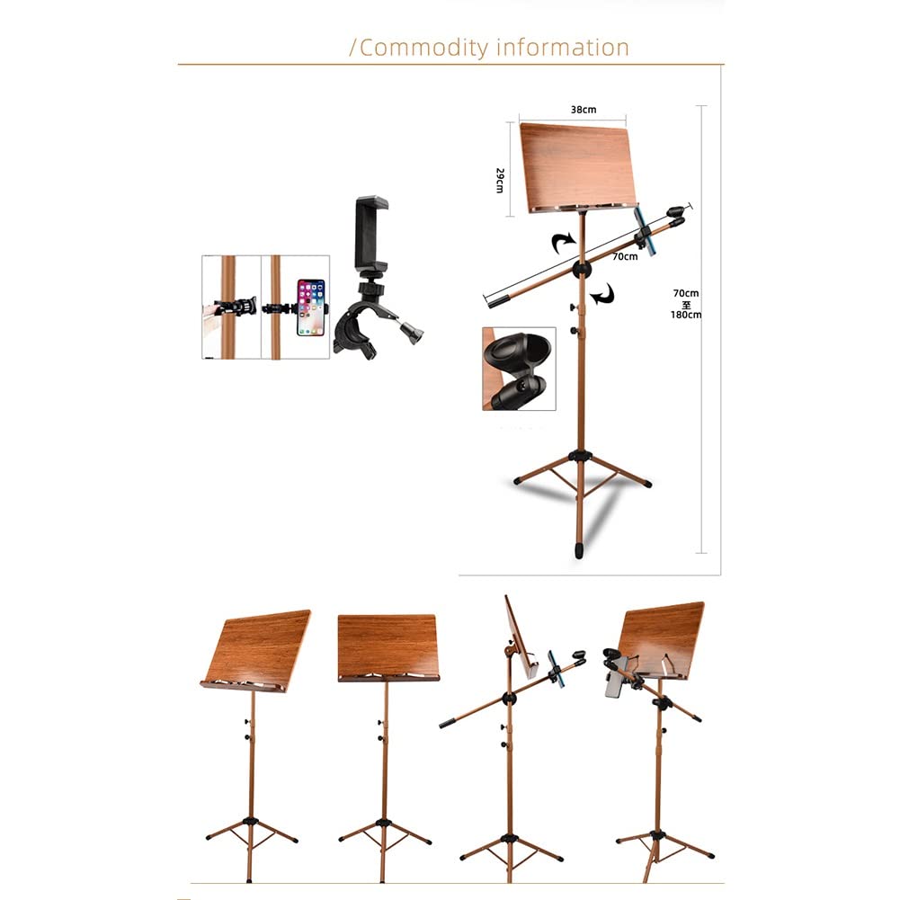Atril de bambú Plegable para partituras, Atril portátil de Altura Ajustable para Guitarra y violín.(B)