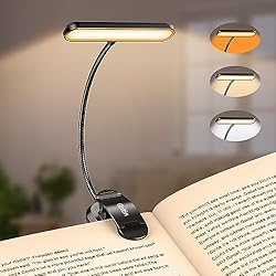 Lamparas Lectura Amazon Gritin 19 LED Luz de Lectura, 360° Flexible Ajustable Lámpara de Lectura Recargable, 3 Colores de Luz & 5 Brillos, Protección Ocular Lampara Libro con Modo Memoria, Largas Horas para Lectores Noche