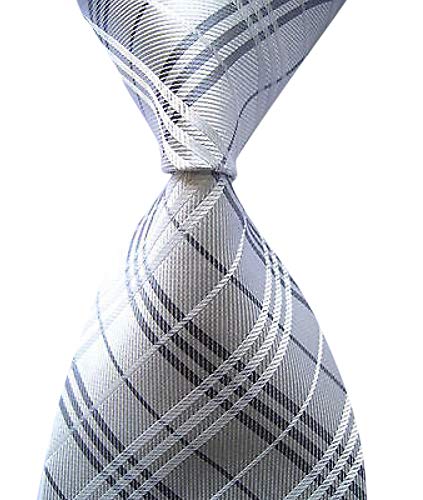 Secdtie Men's Classic Checks Silver Jacquard Woven Silk Tie Formal Necktie